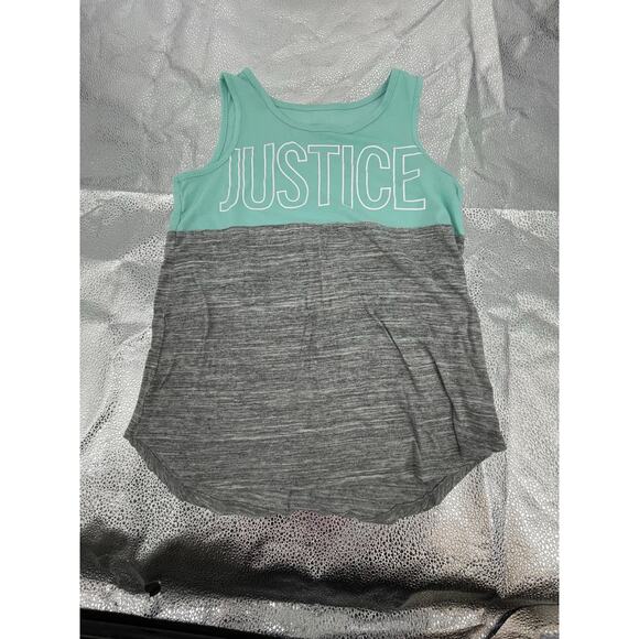 Justice Girls Gray & Blue Color Block Graphic Tank Top Youth Size 12 - Picture 1 of 4